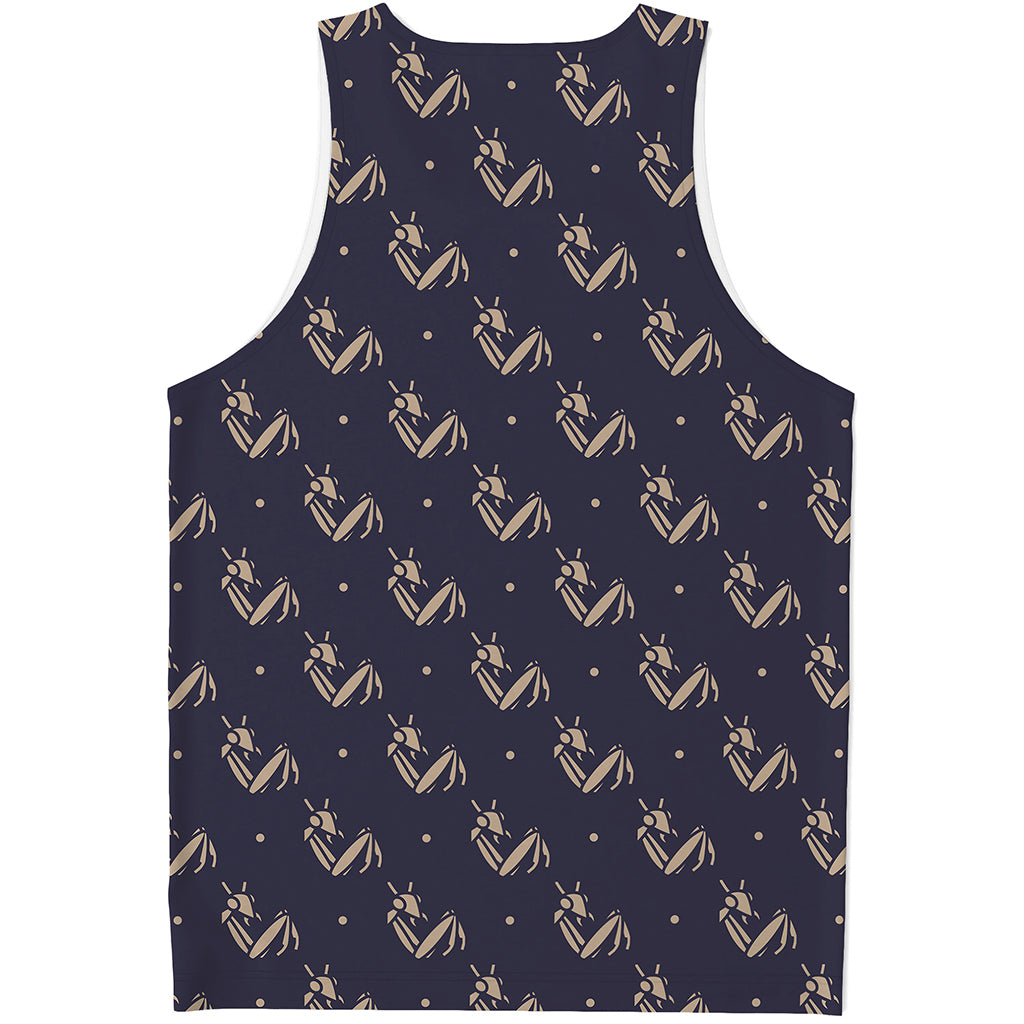 Blue And Beige Mantis Pattern Print Men's Tank Top