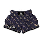 Blue And Beige Mantis Pattern Print Muay Thai Boxing Shorts