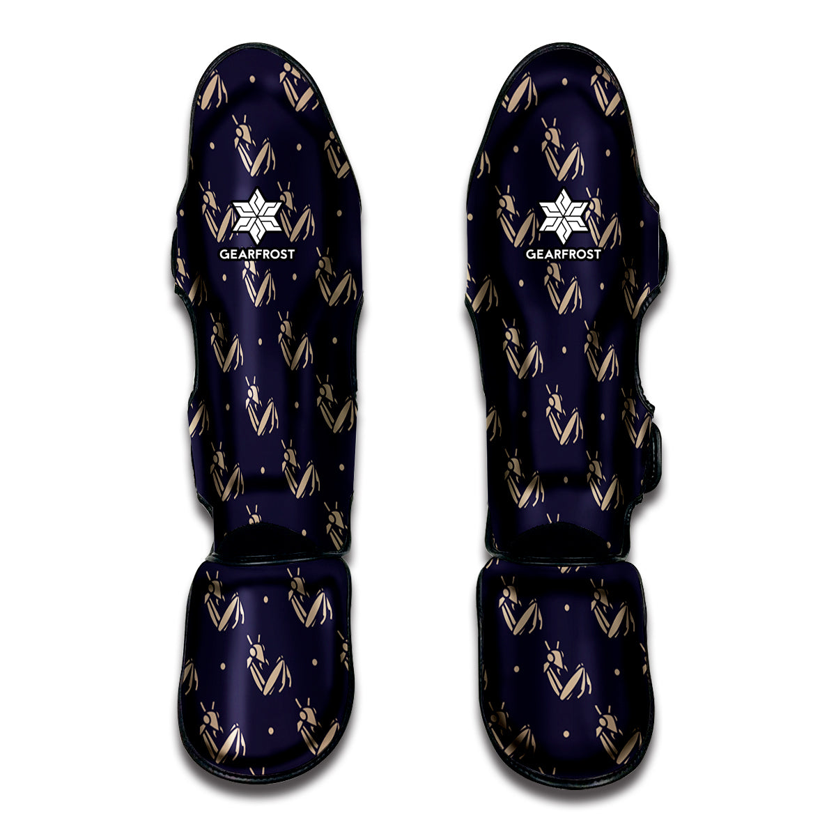 Blue And Beige Mantis Pattern Print Muay Thai Shin Guard