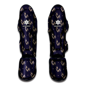 Blue And Beige Mantis Pattern Print Muay Thai Shin Guard