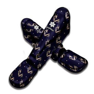 Blue And Beige Mantis Pattern Print Muay Thai Shin Guard