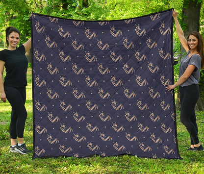 Blue And Beige Mantis Pattern Print Quilt