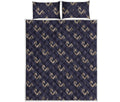 Blue And Beige Mantis Pattern Print Quilt Bed Set