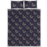 Blue And Beige Mantis Pattern Print Quilt Bed Set