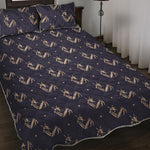 Blue And Beige Mantis Pattern Print Quilt Bed Set