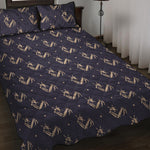 Blue And Beige Mantis Pattern Print Quilt Bed Set