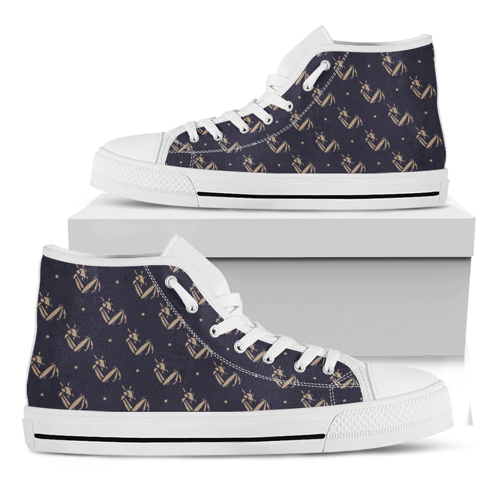 Blue And Beige Mantis Pattern Print White High Top Shoes