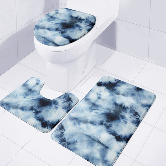 Blue And Black Acid Wash Tie Dye Print 3 Piece Bath Mat Set