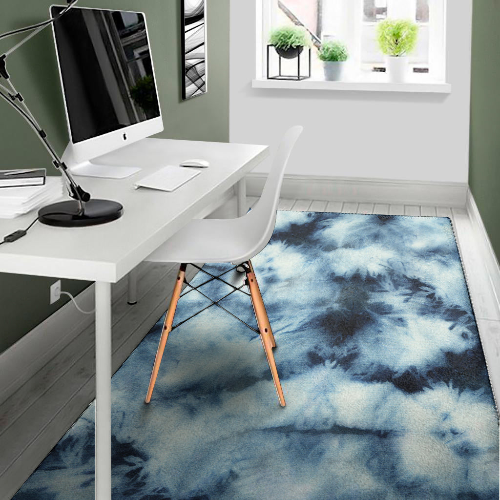 Blue And Black Acid Wash Tie Dye Print Area Rug