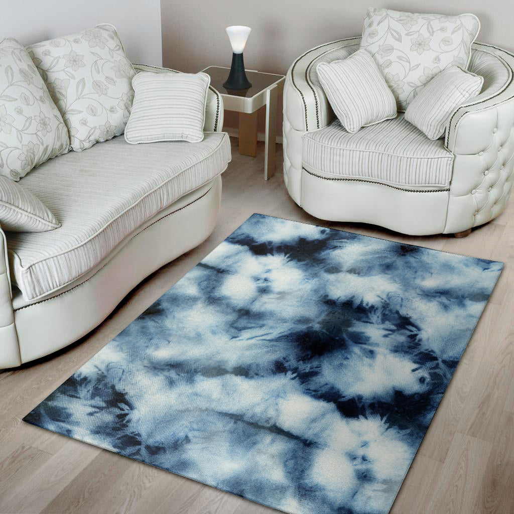 Blue And Black Acid Wash Tie Dye Print Area Rug