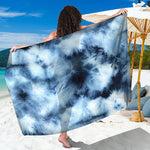 Blue And Black Acid Wash Tie Dye Print Beach Sarong Wrap