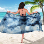 Blue And Black Acid Wash Tie Dye Print Beach Sarong Wrap