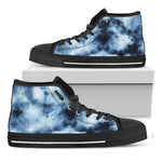 Blue And Black Acid Wash Tie Dye Print Black High Top Shoes