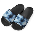 Blue And Black Acid Wash Tie Dye Print Black Slide Sandals