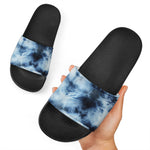 Blue And Black Acid Wash Tie Dye Print Black Slide Sandals