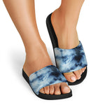 Blue And Black Acid Wash Tie Dye Print Black Slide Sandals