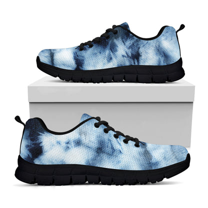 Blue And Black Acid Wash Tie Dye Print Black Sneakers