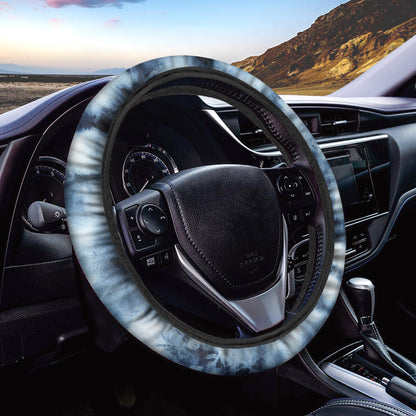 Blue And Black Acid Wash Tie Dye Print Car Steering Wheel Cover