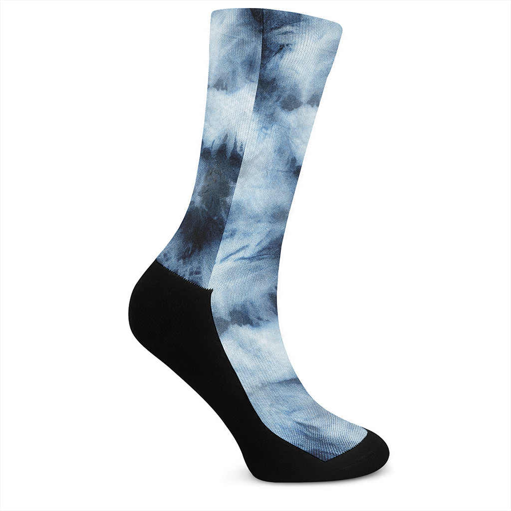 Blue And Black Acid Wash Tie Dye Print Crew Socks