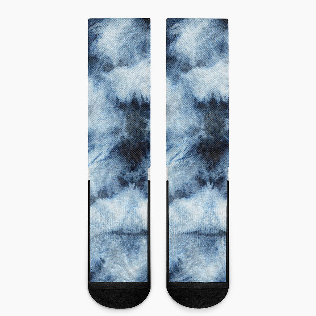 Blue And Black Acid Wash Tie Dye Print Crew Socks