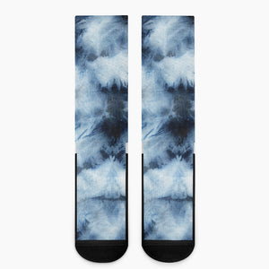 Blue And Black Acid Wash Tie Dye Print Crew Socks