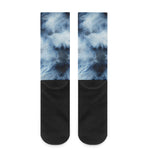 Blue And Black Acid Wash Tie Dye Print Crew Socks