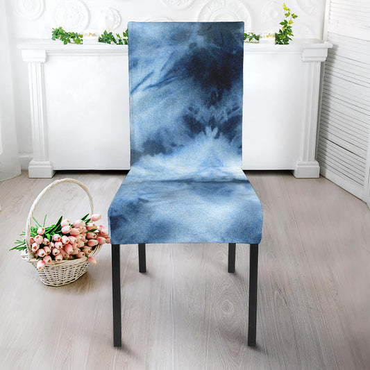 Blue And Black Acid Wash Tie Dye Print Dining Chair Slipcover