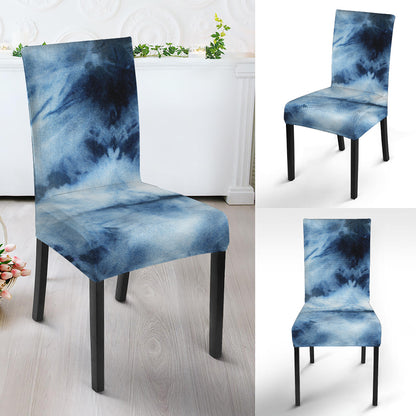Blue And Black Acid Wash Tie Dye Print Dining Chair Slipcover