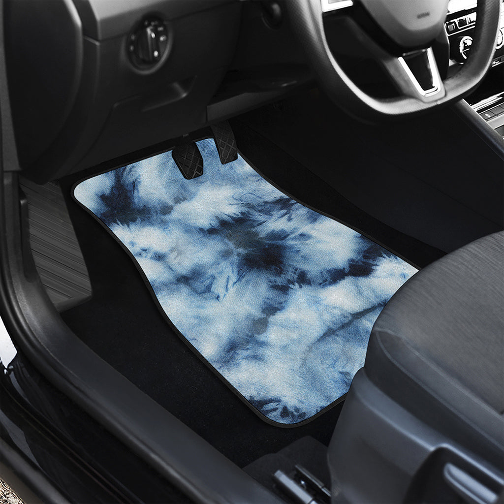 Blue And Black Acid Wash Tie Dye Print Front and Back Car Floor Mats