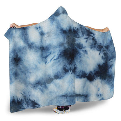 Blue And Black Acid Wash Tie Dye Print Hooded Blanket