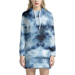 Blue And Black Acid Wash Tie Dye Print Hoodie Dress
