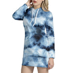 Blue And Black Acid Wash Tie Dye Print Hoodie Dress