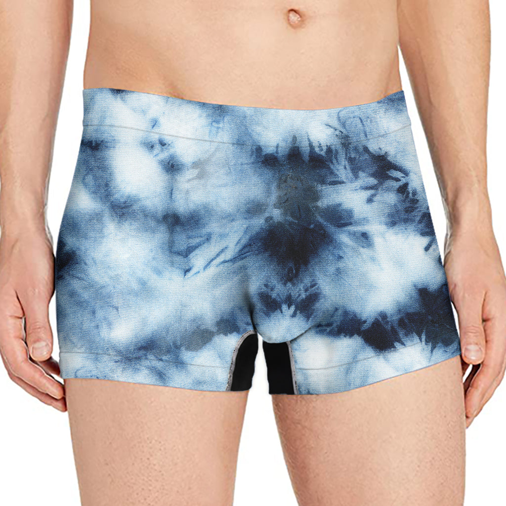 Blue And Black Acid Wash Tie Dye Print Men's Boxer Briefs