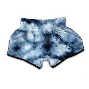 Blue And Black Acid Wash Tie Dye Print Muay Thai Boxing Shorts