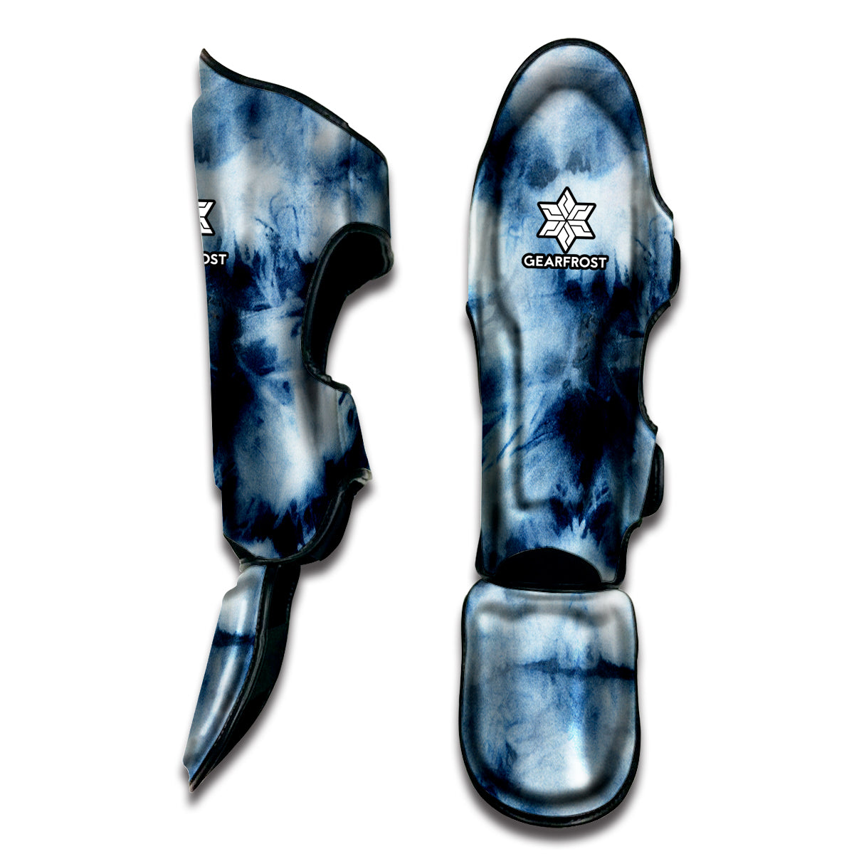 Blue And Black Acid Wash Tie Dye Print Muay Thai Shin Guard