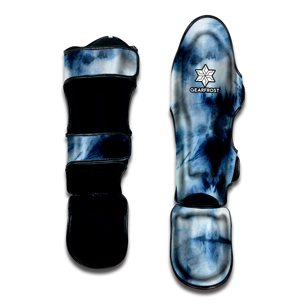 Blue And Black Acid Wash Tie Dye Print Muay Thai Shin Guard