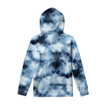 Blue And Black Acid Wash Tie Dye Print Pullover Hoodie