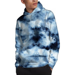 Blue And Black Acid Wash Tie Dye Print Pullover Hoodie