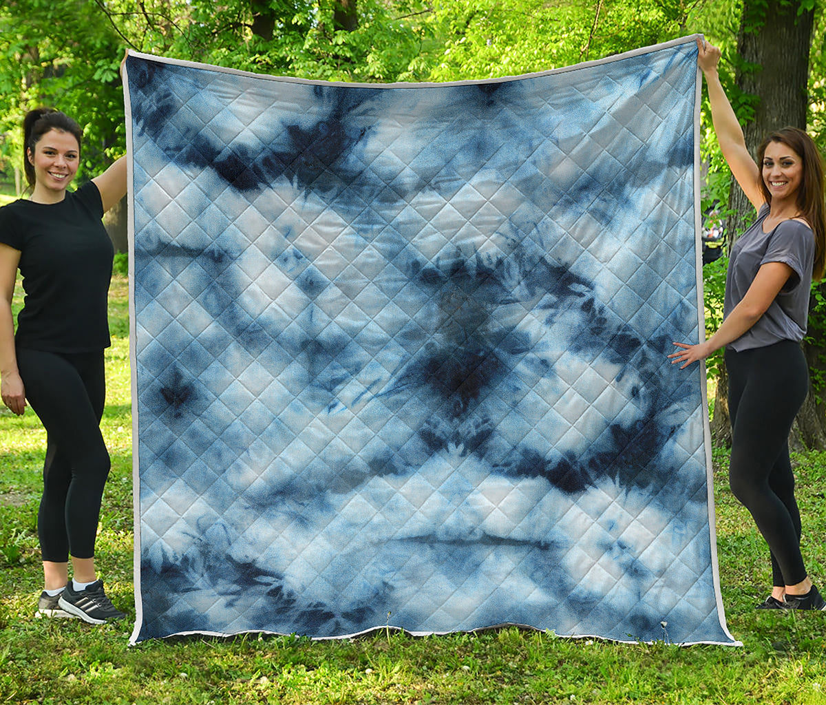 Blue And Black Acid Wash Tie Dye Print Quilt