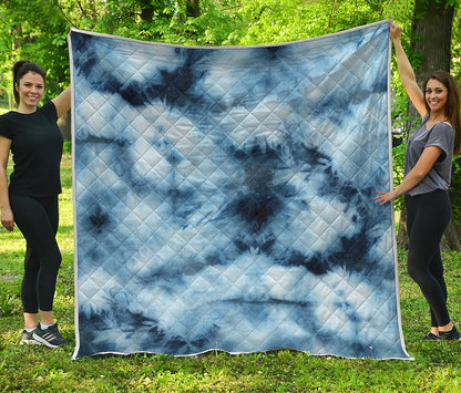 Blue And Black Acid Wash Tie Dye Print Quilt