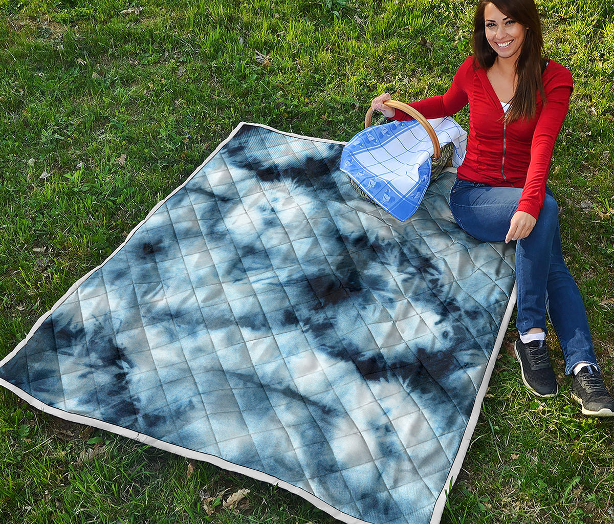 Blue And Black Acid Wash Tie Dye Print Quilt
