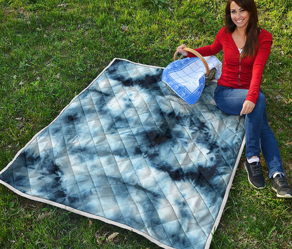 Blue And Black Acid Wash Tie Dye Print Quilt