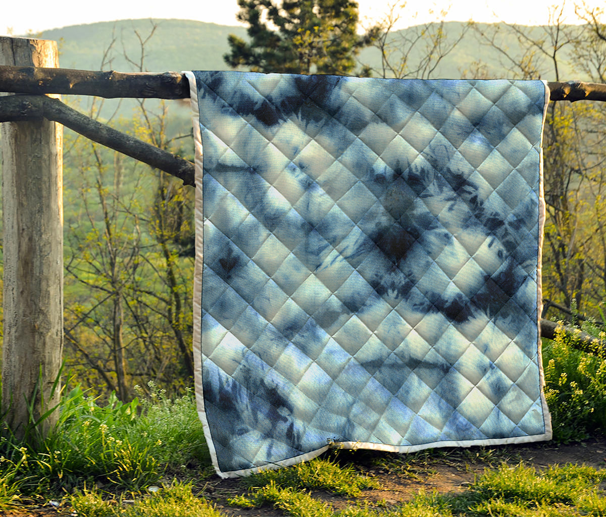 Blue And Black Acid Wash Tie Dye Print Quilt