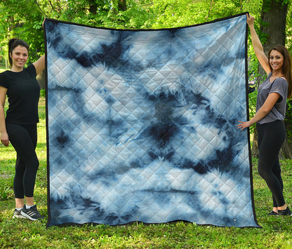 Blue And Black Acid Wash Tie Dye Print Quilt