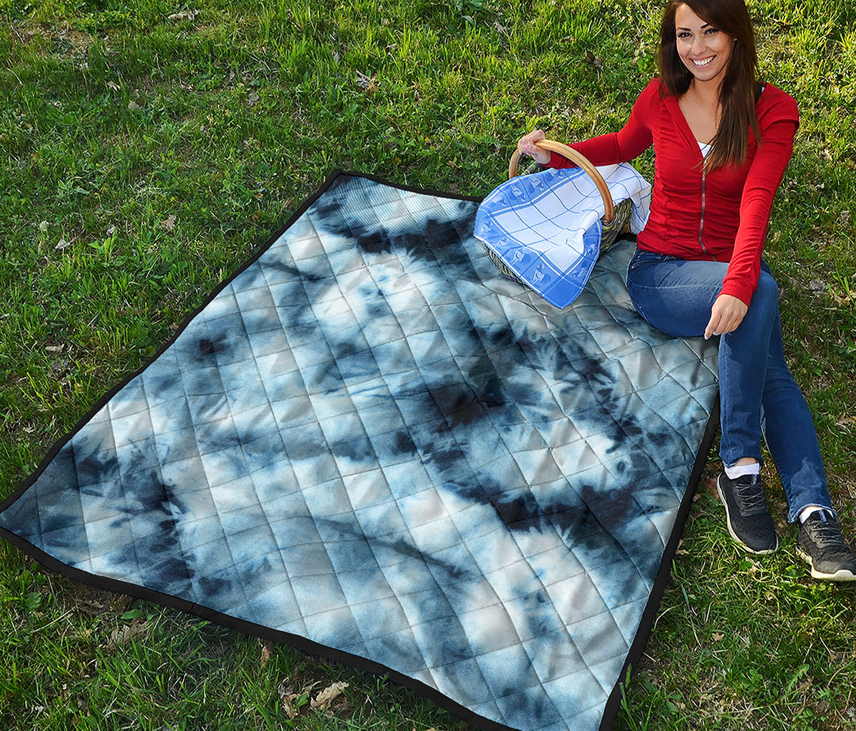 Blue And Black Acid Wash Tie Dye Print Quilt
