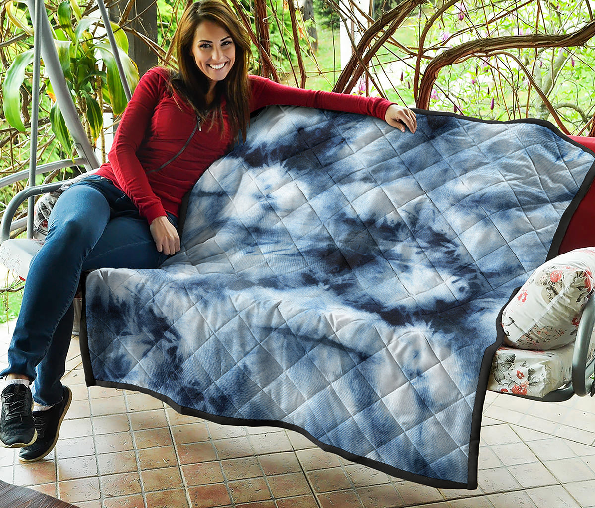 Blue And Black Acid Wash Tie Dye Print Quilt