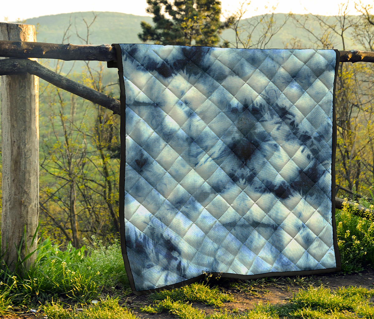 Blue And Black Acid Wash Tie Dye Print Quilt