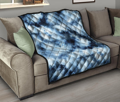 Blue And Black Acid Wash Tie Dye Print Quilt