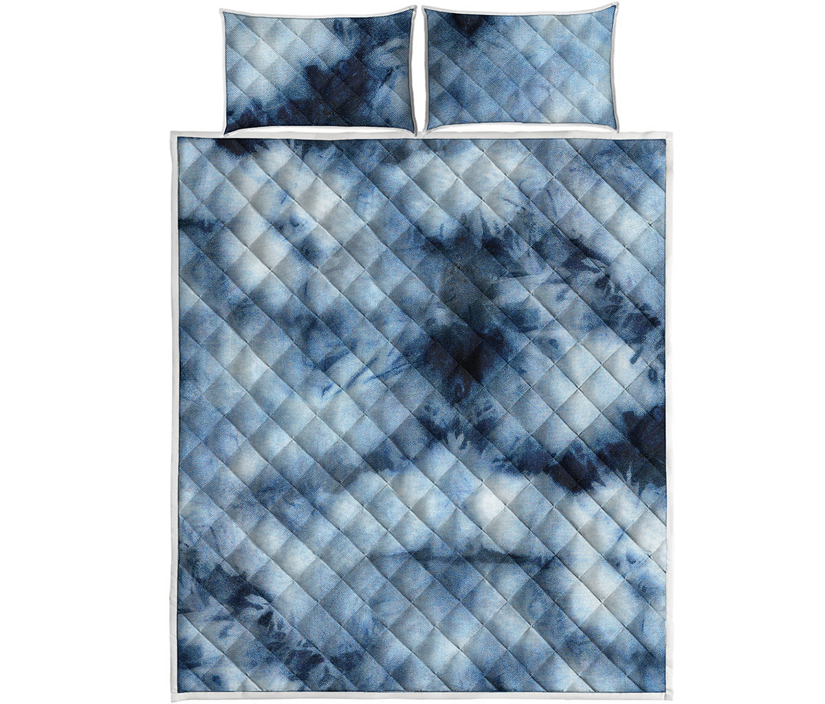 Blue And Black Acid Wash Tie Dye Print Quilt Bed Set