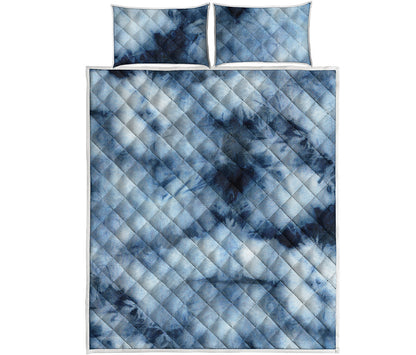 Blue And Black Acid Wash Tie Dye Print Quilt Bed Set